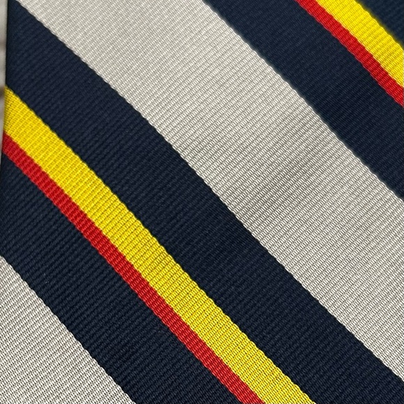Vintage 80s Brooks Brothers Makers Men’s Repp Tie Navy Red Gray Yellow 3 1/4” W - Picture 2 of 8
